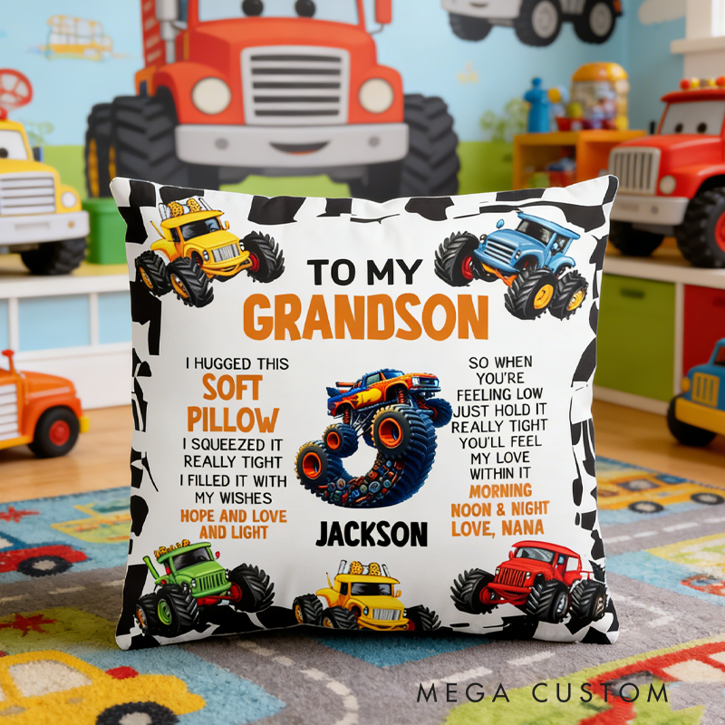 Personalized Cartoon Truck Soft Throw Pillow Cover with Name and Initial Home Decor Birthday Children's Day Gift for Kids