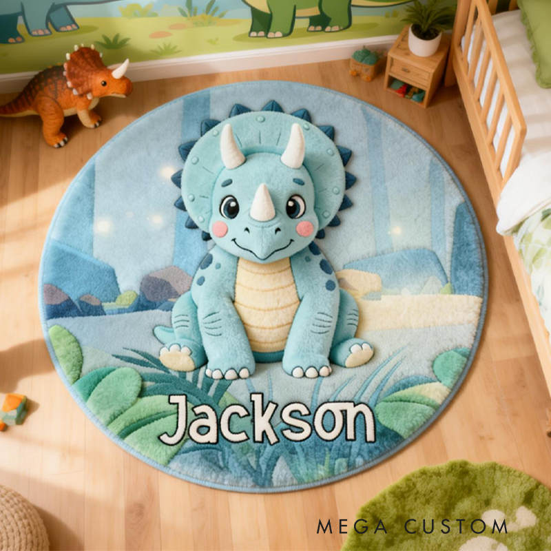Personalized Cartoon Dinosaur Jungle Rug with Name Home Decor Birthday Gift for Kids Dinosaur Lovers