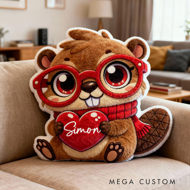 Personalized Lion Theme Custom Name Cute Lion Holding Red Heart Adorable Cartoon 3D Print Pillow
