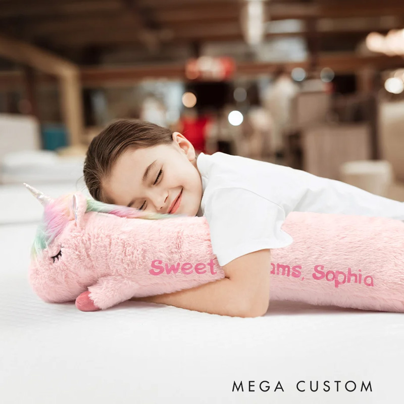 Personalized Cute Comfort Fantasy Rainbow Horse Plush Toy Pillow Soothing Long Plush Pillow with Kid Name Christmas Gift Birthday Gift for Kid