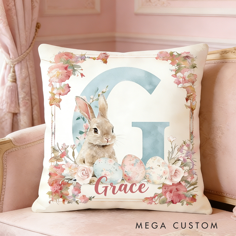 Personalized Watercolor Easter Bunny Pillow Birthday Gifts for Kids Bunny Lovers Gifts