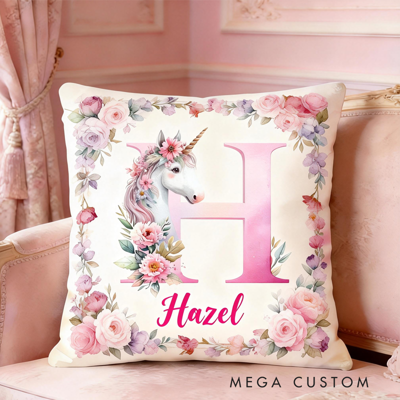 Personalized Watercolor Retro Pink Dream Horse Pillow with Name Birthday Gifts for Kids Dream Horse Lovers Gifts