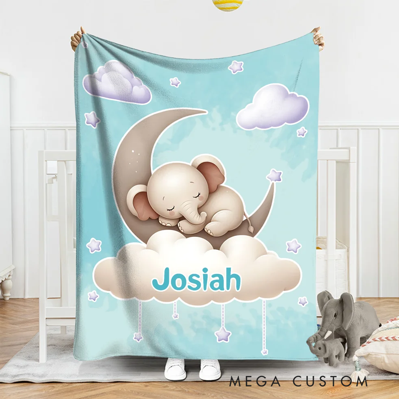 Personalized Moon Cloud Star Cute Cartoon Sleeping Animal Soft Throw Blanket with Name Home Decor Birthday Christmas Gift for Kids