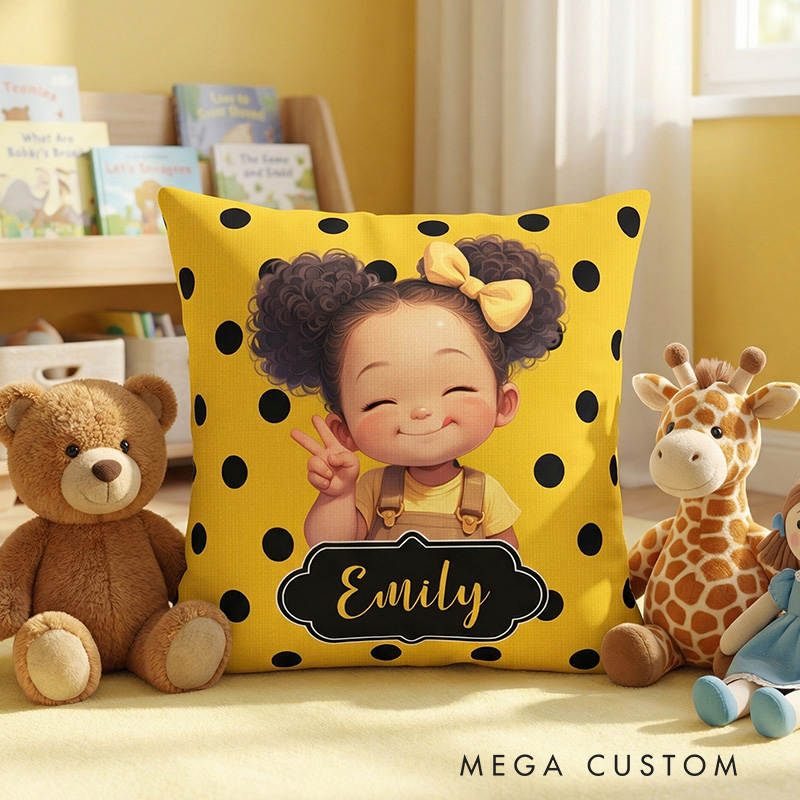 Personalized Girl Theme Custom Name Cute Pink Polka Dot Cartoon Character Style 3D Print Pillow