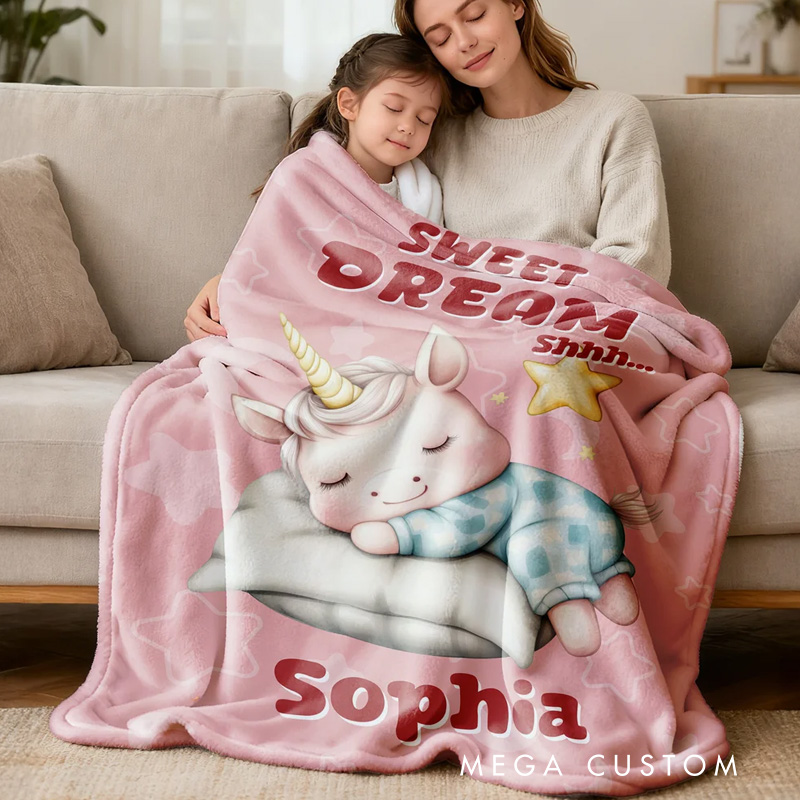 Personalized Stars Moons Clouds Sweet Dream Cartoon Animals Soft Throw Blanket with Name Home Decor Birthday Christmas Gift for Kids