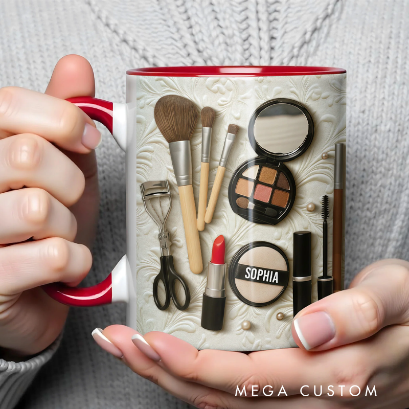 Personalized Capture the Beauty of Your Everyday Look Featuring Essential Makeup Tools Custom Accent Mug Gift for Makeup Lovers