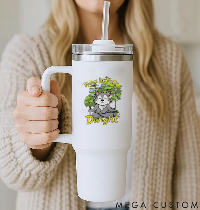 Personalized Yoga Handle Tumbler with Funny Cartoon Design Perfect Gift for Yoga Lover Hot or Cold Drinks