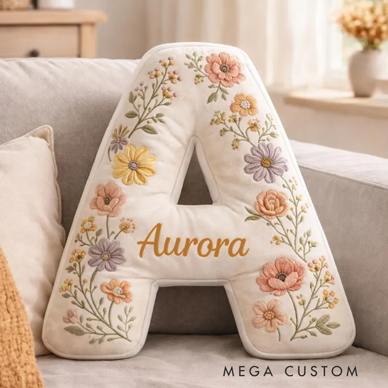 Personalized Initial Theme Custom Name Beautiful Flower Pattern Letter Shaped Home Decor 3D Print Pillow