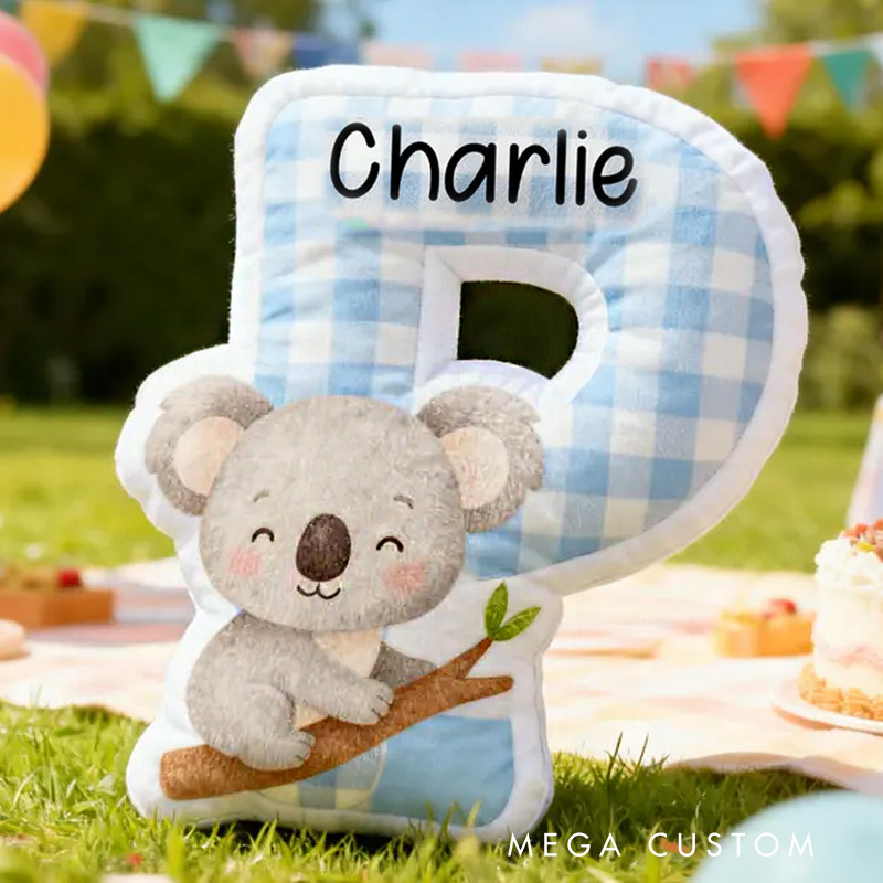 Personalized Animal Theme Custom Name Pink Blue Check Alphabet Letter Cushion Cute Rabbit 3D Print Pillow