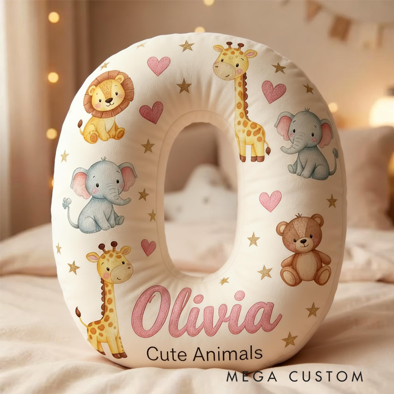 Personalized Animal Letter Pillow Custom Initial Pillow for Kids Safari Baby Animals Nursery Decor Cute Animals Cushion Toddler Gift