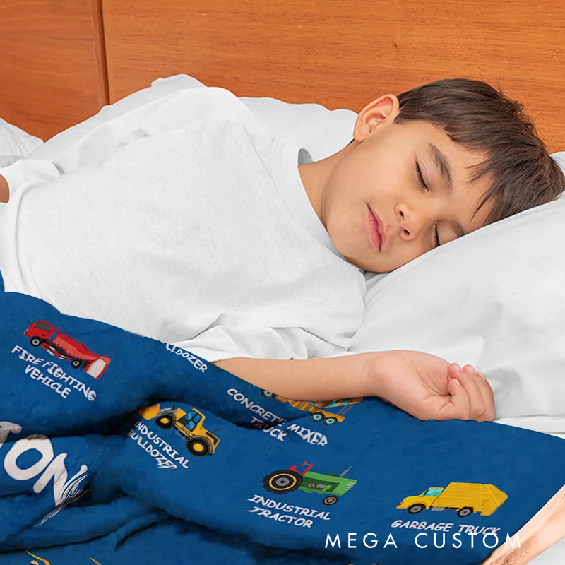 Personalized Construction Truck Baby Hooded Blanket with Name Soft and Warm Christmas Birthday Gift for Kids