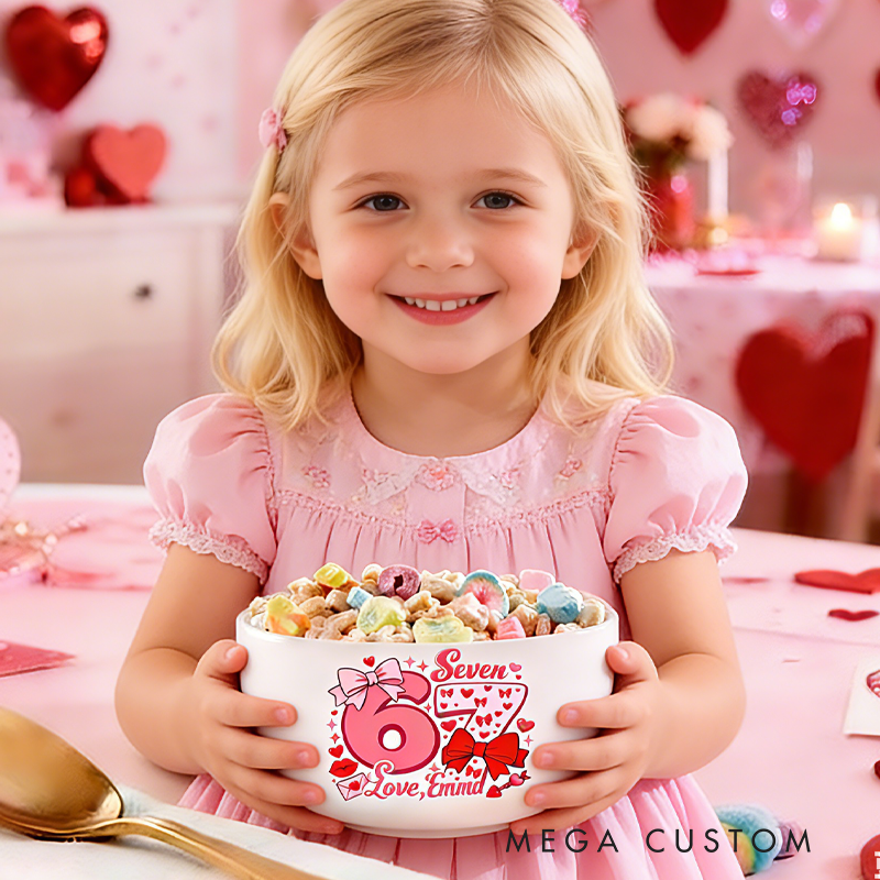 Personalized Cute Pink Red Checkered Hearts Cereal Bowl Valentine's Day Gifts for Kids Children's Valentine's Day