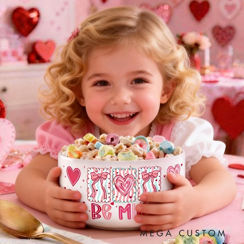 Personalized Be Mine with Coquette Bow Cereal Bowl Valentine's Day Gifts for Kids Children's Valentine's Day