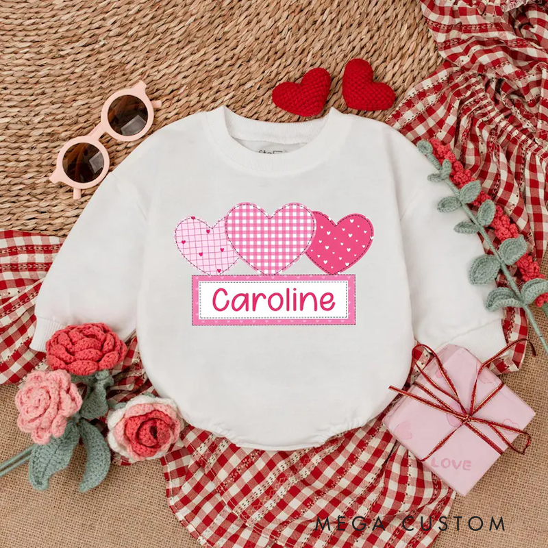 Personalized Cute Hearts Valentine Matching Boy Girl Bubble Romper Gift for Baby Tee Baby Girl Valentines Bodysuit