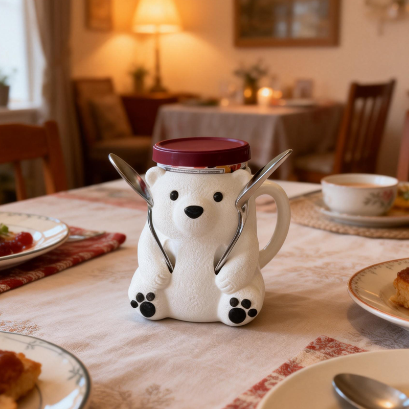 Polar Bear Ice Cream Pint Holder 3D Printed Cozy with Spoon Slot