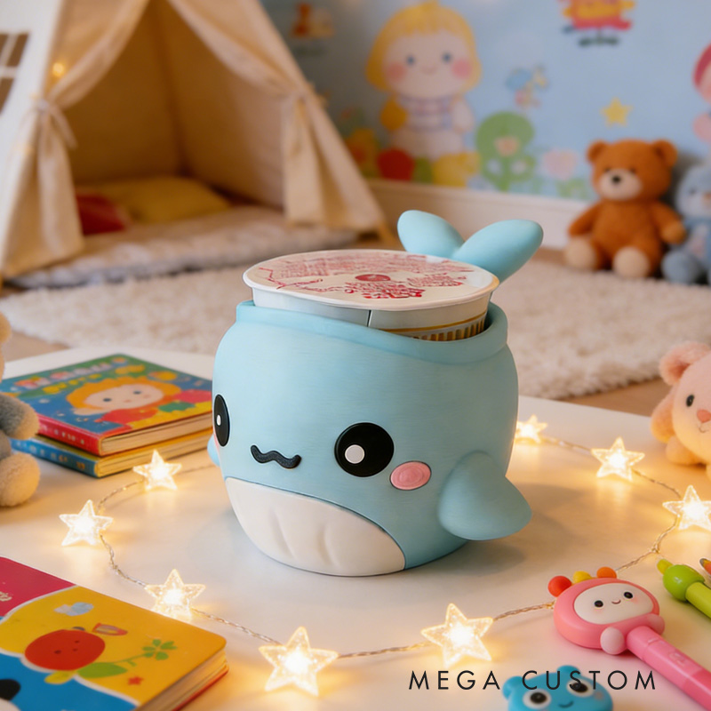 Personalized Ocean Theme Custom Name Adorable Blue Whale Dessert Cup Stand 3D Printed Cozy with Spoon Slot