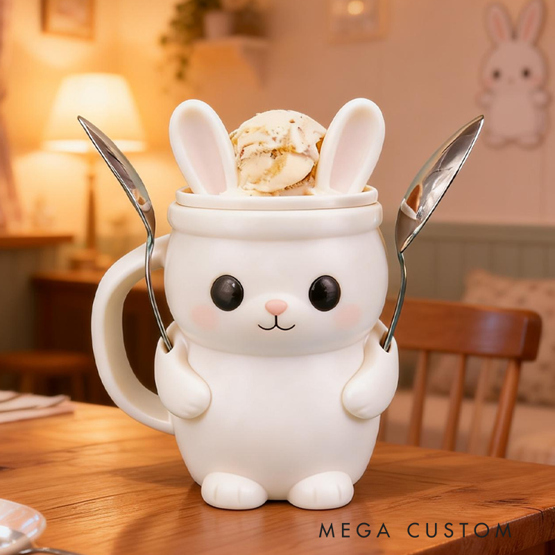 Cute Little Bunny Ice Cream Pint Holder 3D Printed Cozy with Spoon Slot Easter Gifts