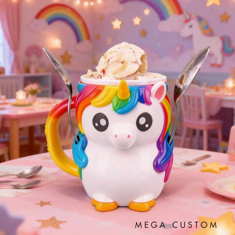 Personalized Magical Theme Custom Name Lovely Rainbow Horse Rainbow Style Dessert Holder 3D Printed Cozy with Spoon Slot