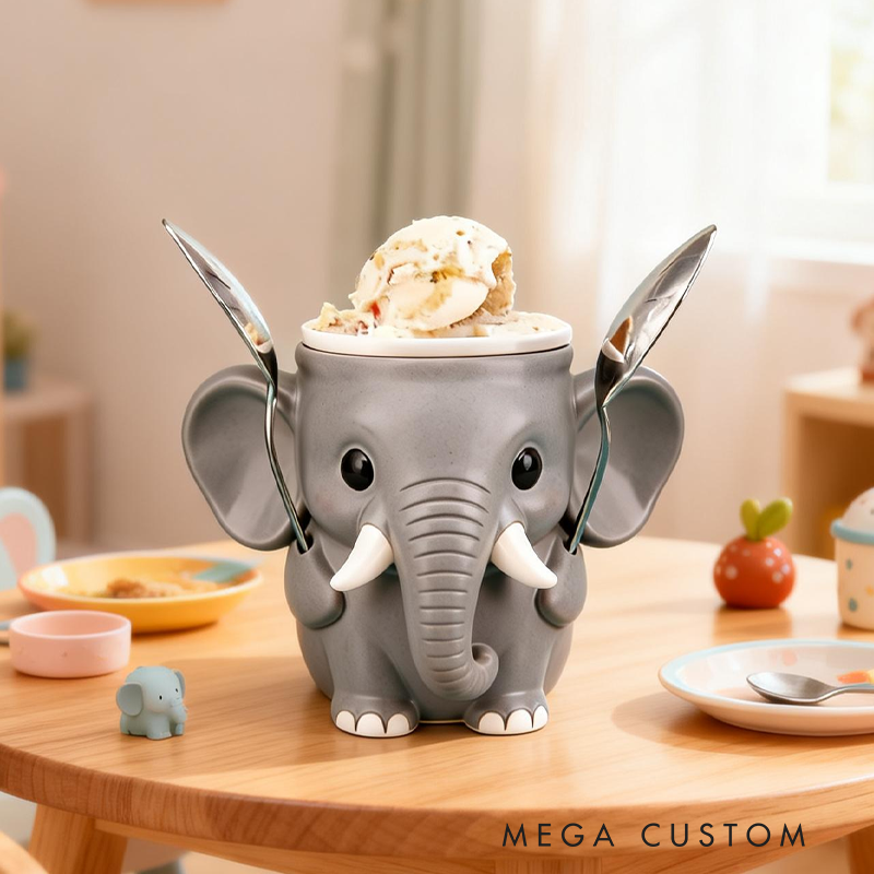 Cute Elephant Ice Cream Pint Holder 3D Printed with 2 Spoon Slots Cozy Birthday Gifts for Kids