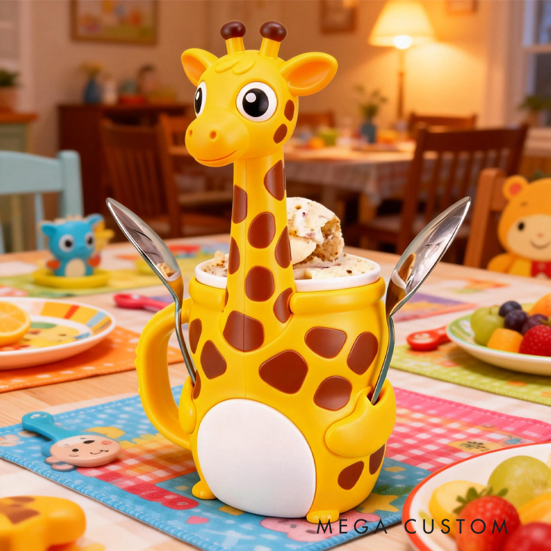 Cute Giraffe Ice Cream Pint Holder 3D Printed with 2 Spoon Slots Cozy Birthday Gifts for Kids