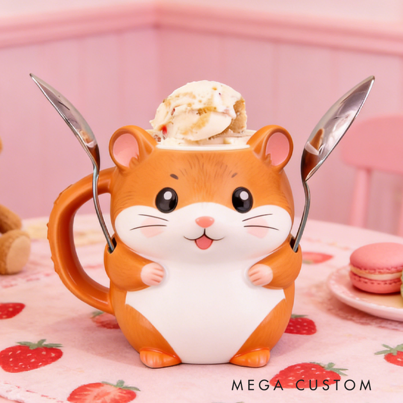 Cute Little Hamster Ice Cream Pint Holder 3D Printed with 2 Spoon Slots Cozy Birthday Gifts for Kids