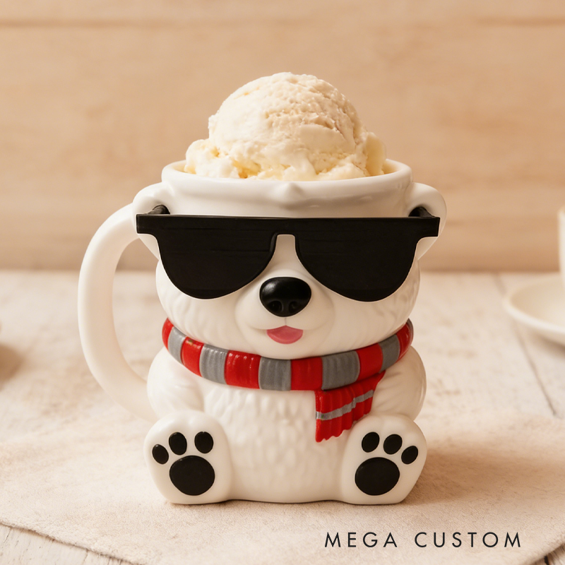 Cute Junior Mint Polar Bear Ice Cream Pint Holder 3D Printed with 2 Spoon Slots Cozy Birthday Gifts for Kids