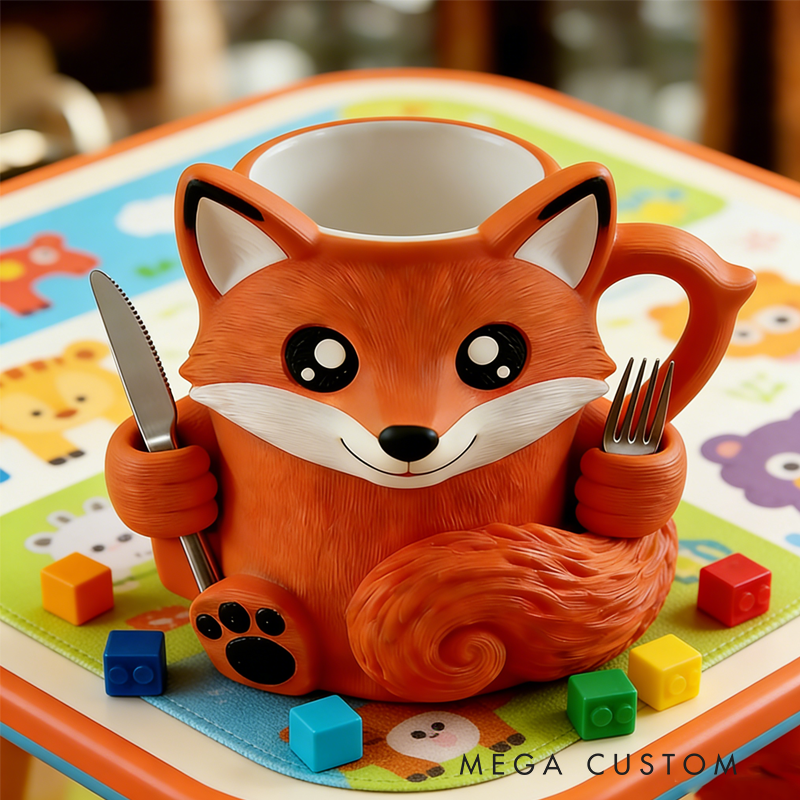 Cute Cartoon Fox Ice Cream Pint Holder 3D Printed with 2 Spoon Slots Cozy Birthday Gifts for Kids