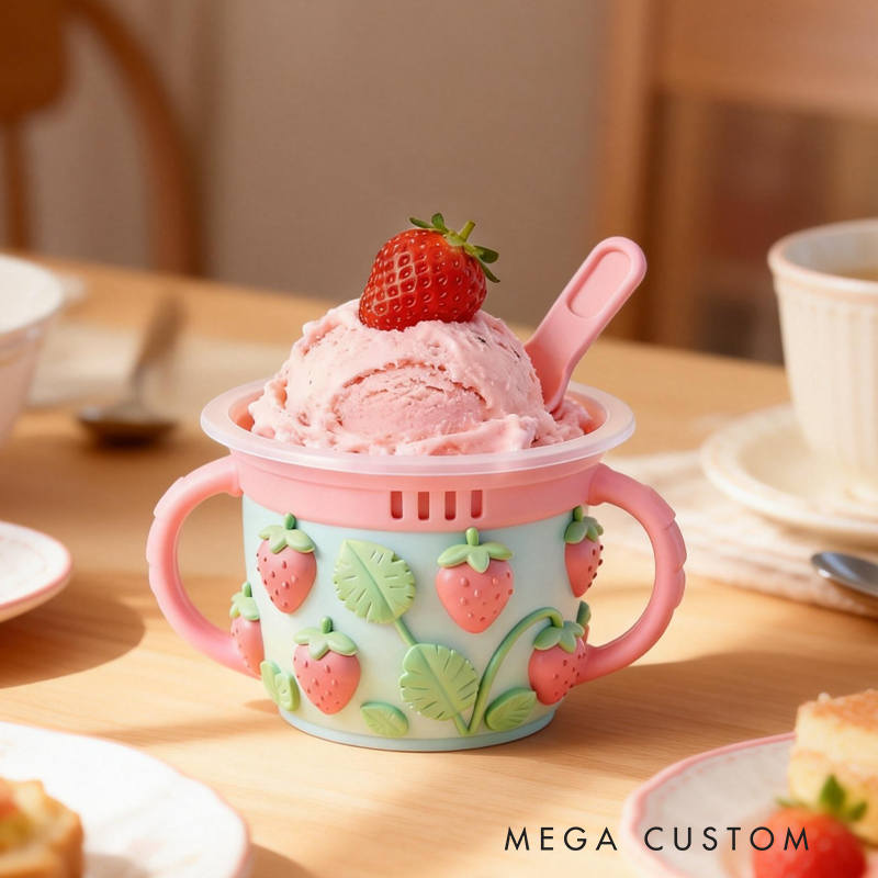 Cute Pink Strawberry Ice Cream Pint Holder 3D Printed Cozy Birthday Gifts for Kids