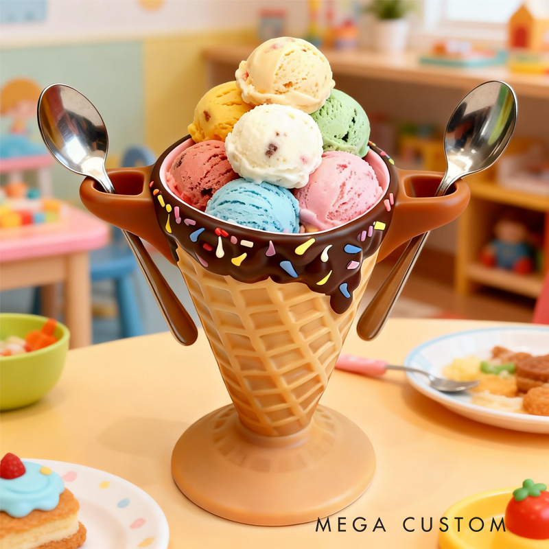 Cute Ice Cream Pint Holder 3D Printed with 2 Spoon Slots Cozy Birthday Gifts for Kids