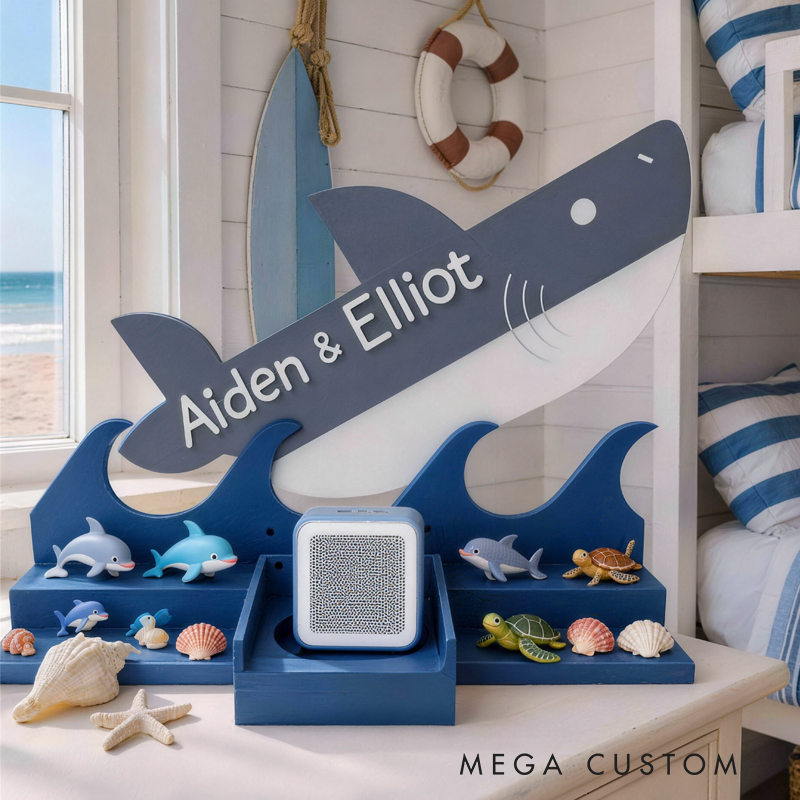 Personalized Shark Themed Box Holder Birthday Gift for Kids Kids Room Decor Unisex Nursery Shelf & Character Display