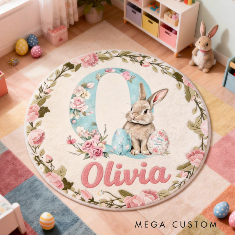 Personalized Easter Retro Bunny Rug with Name Home Decor Easter Gift for Kids