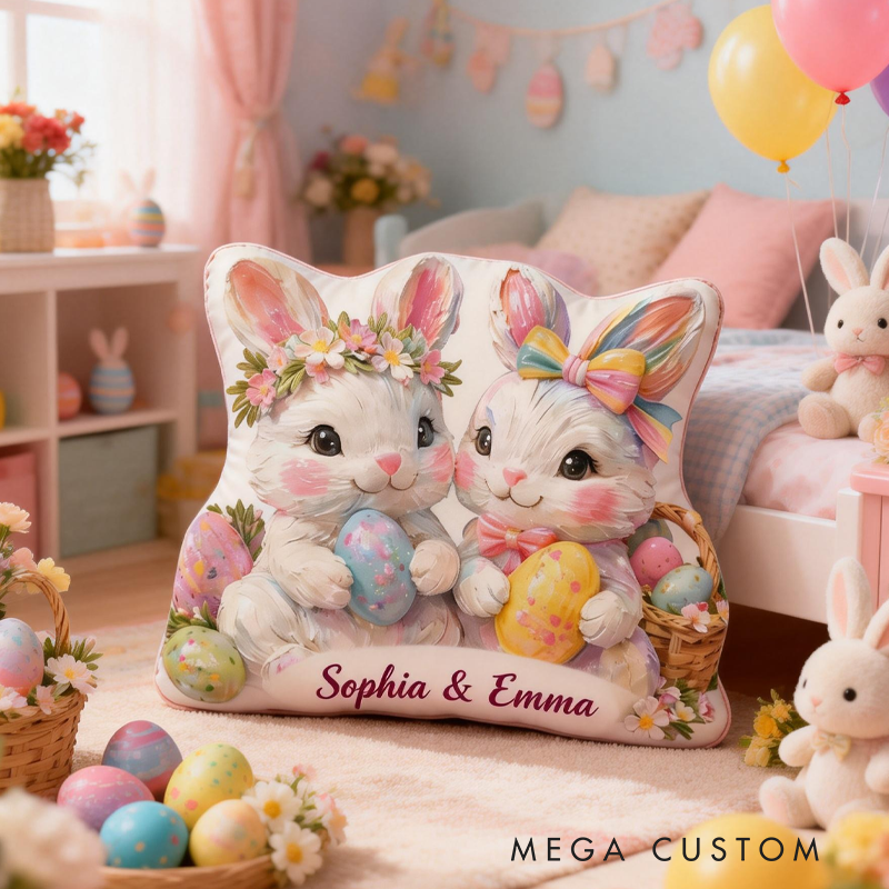 Personalized Cute Brushstroke Bunnies Pillow Baby Nursery Decor Easter Toddler Gift 