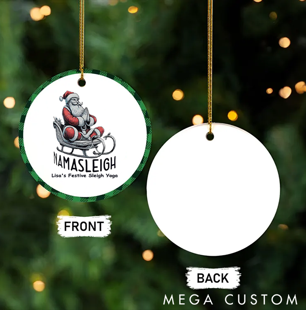 Personalized Christmas Ornament with Namasteleigh Santa Sleigh Yoga Design Christmas Ornament Gift for Yoga Lover