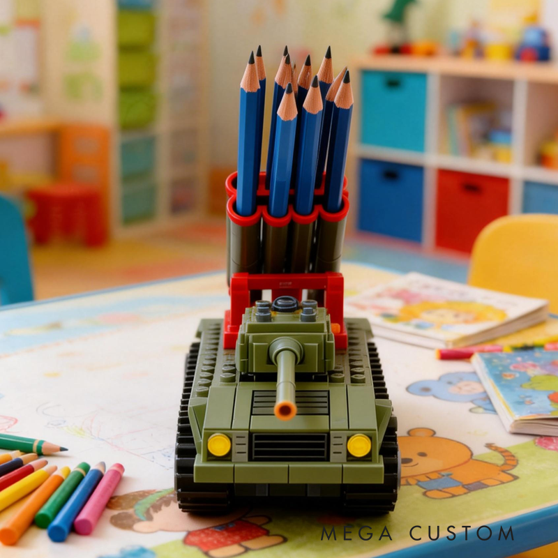 Military Tank Pen Holder Army Inspired Desk Organizer Model Birthday Gift for Kids Kids Room Decor 