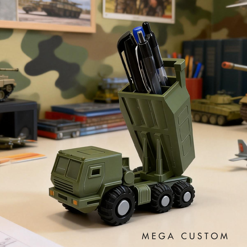 Military Vehicle Pen Holder Army Inspired Desk Organizer Model Birthday Gift for Kids Kids Room Decor 