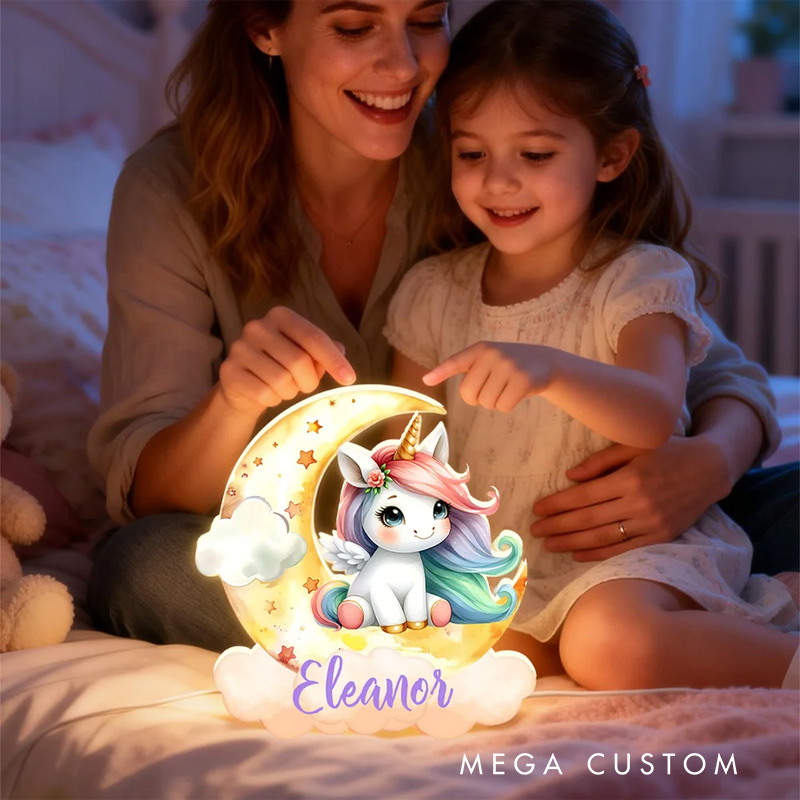 Personalized Fantasy Rainbow Horse Dreamy Moon Clouds Acrylic LED Night Light with Name Nursery Decor Birthday Baby Shower Gift for Girls