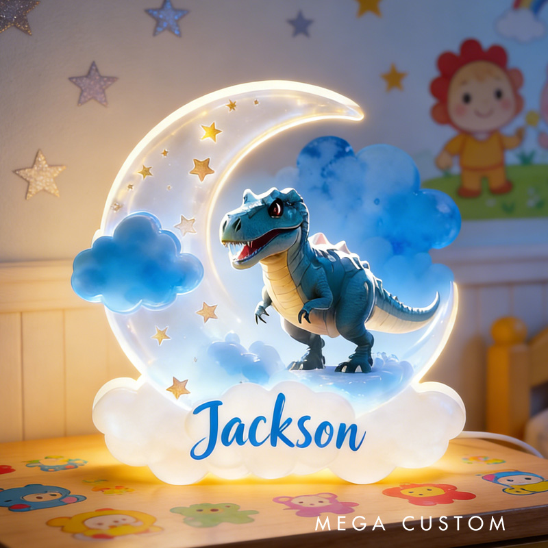 Personalized Gift Custom Name Adorable Cartoon Dinosaur Night Sky Pattern Bedroom Decor Acrylic LED Night Light