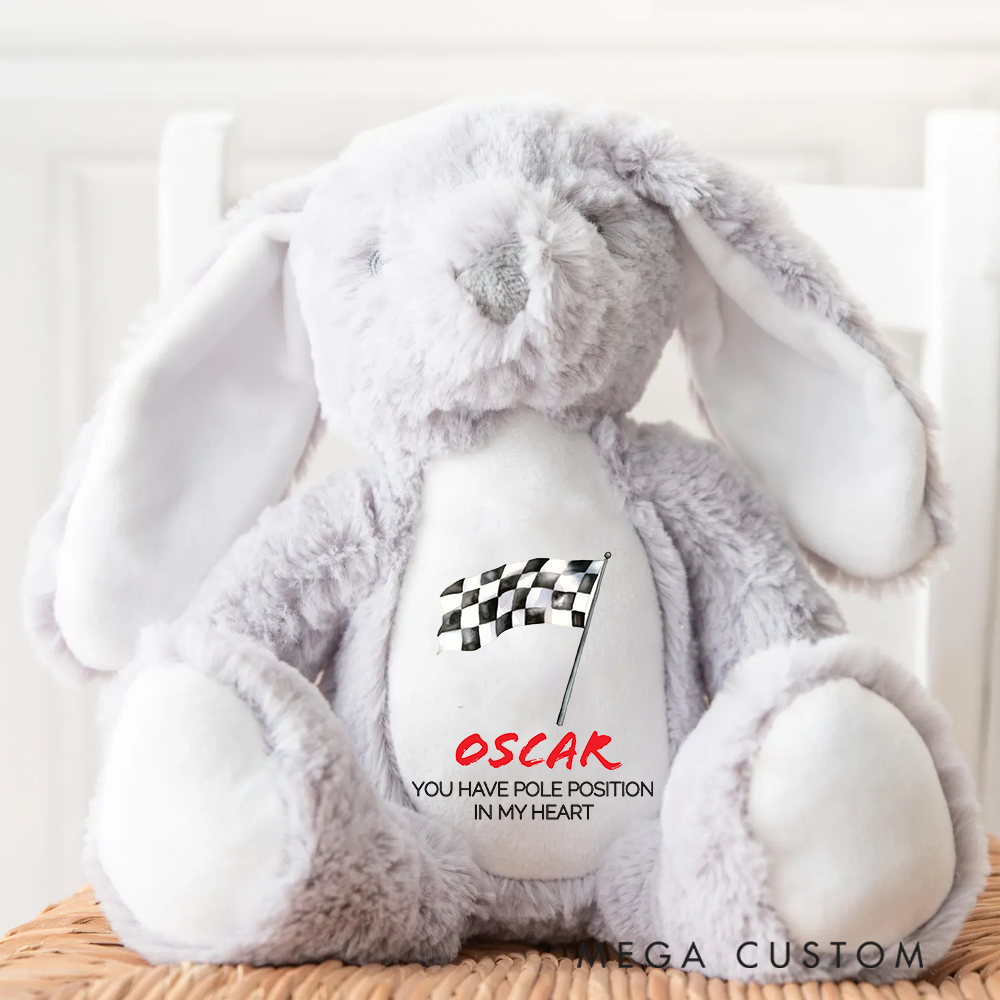 Personalized Racing Bunny Plush Custom Pole Position in My Heart Gift for Motorsports Lovers
