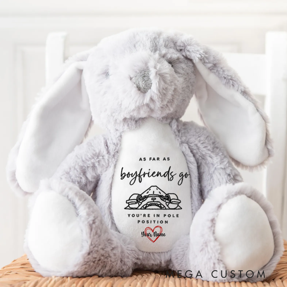 Personalized Racing Bunny Plush You're in Pole Position Custom Gift for Boyfriends