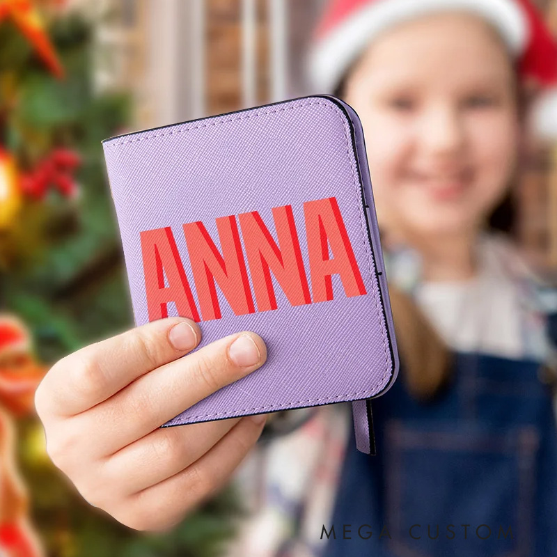 Personalized Shadow Name Leather Compact Bifold Pocket Wallet with Name Birthday Anniversary Gift for Women Girls