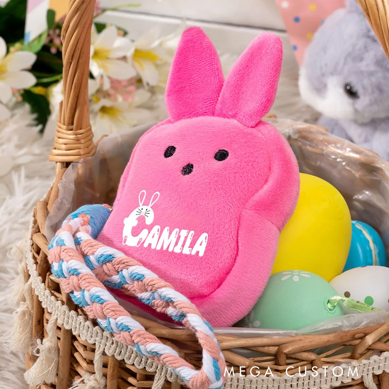 Personalized Cute Bunny Plush Coin Purse Wallet with Name and Wrist Strap Easter Basket Filler Happy Easter Gift for Kids