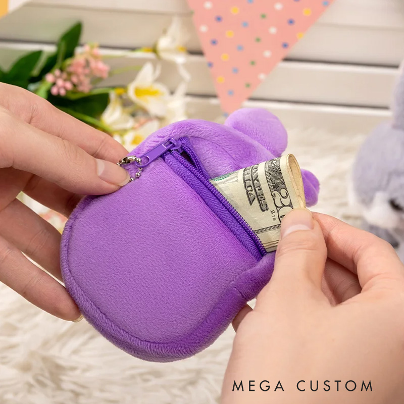 Personalized Macaron Color Cute Bunny Plush Coin Purse Wallet with Name Easter Basket Stuffers Birthday Gift for Kids