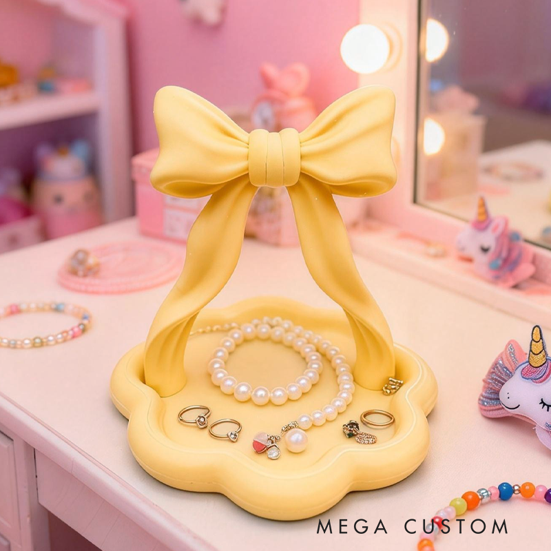3D Printed Ribbon Bow Jewelry Organizer Vanity Decor Lipstick and Cosmetic Holder Stylish Desktop Storage