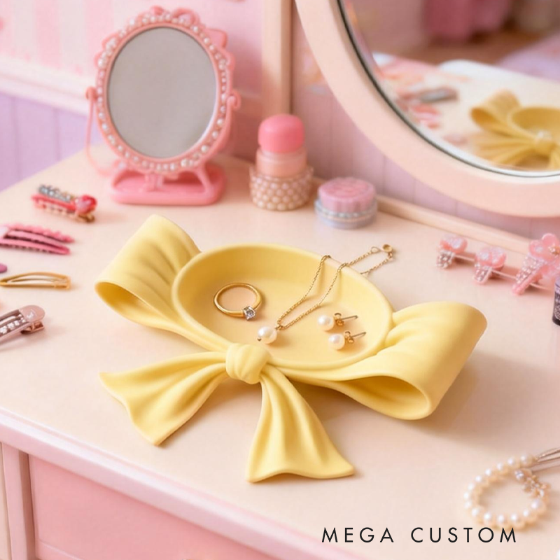 3D Printed Coquette Bow Jewelry Tray Vanity Decor Lipstick and Cosmetic Holder Stylish Desktop Storage