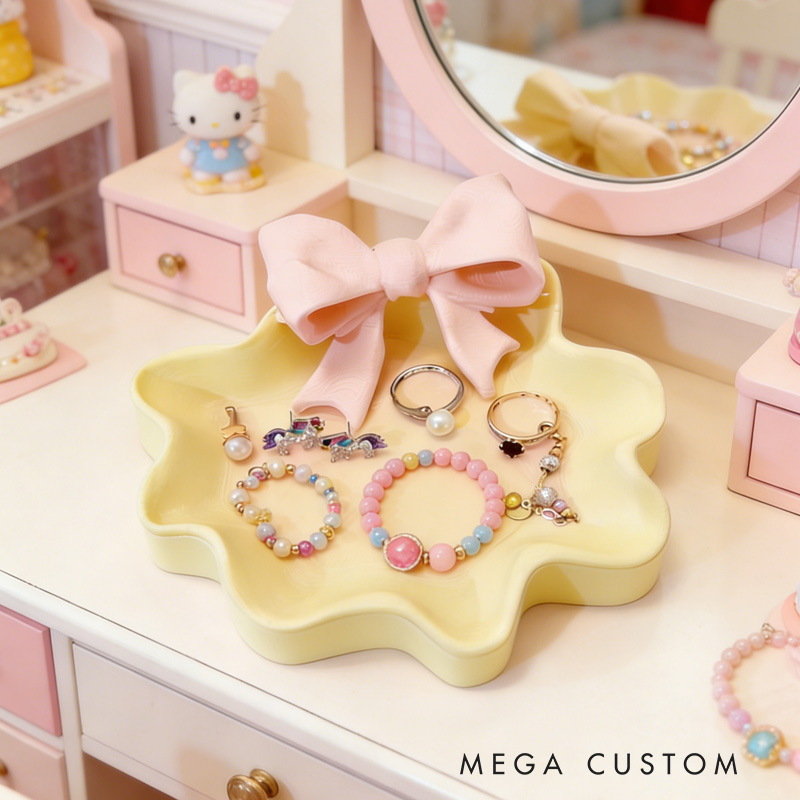 Pink Bow Shaped 3D Printed Jewelry Organizer Trinket Storage Tray Gift for Kids