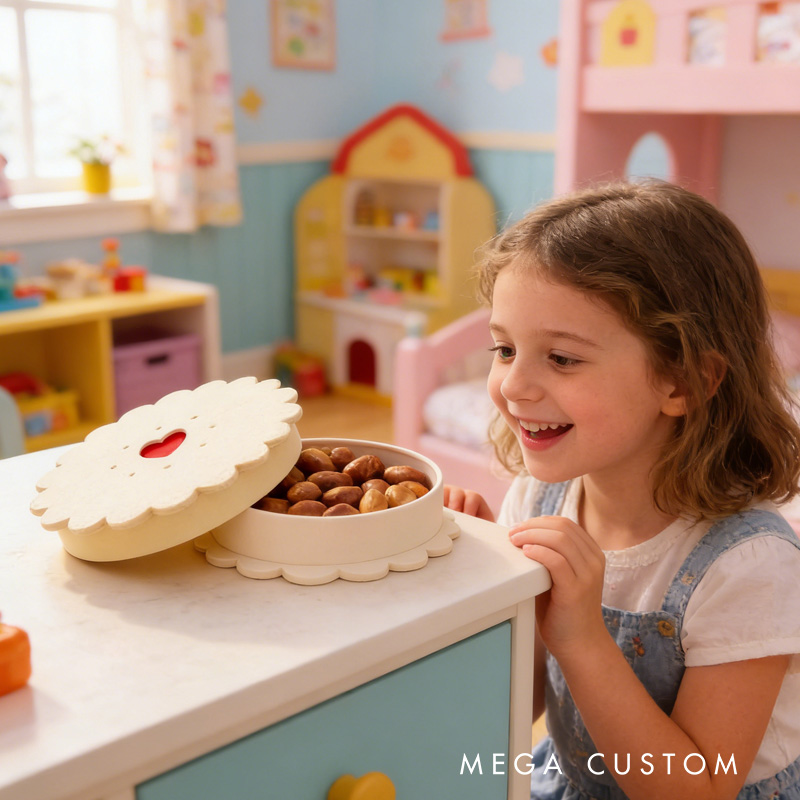 Adorable Heart Detail Macaron Shaped 3D Printed Storage Box Perfect for Candy Jewelry and Small Gifts