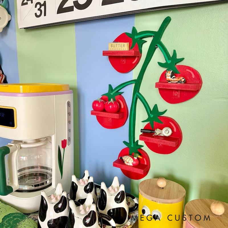 Tomato Vine Shape Wall Mounted Shelves Creative 3D Printed Kitchen Organizer Spice Rack and Trinket Display Decor