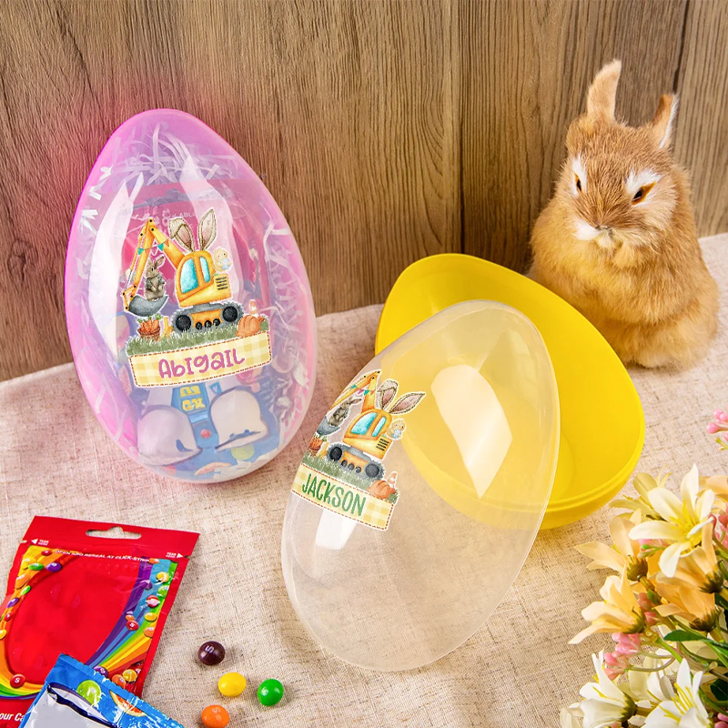 Personalized Cute Bunny Ears Excavator Design Fillable Jumbo Easter Egg with Multicolor Name Easter Egg Hunt Party Gift for Kids