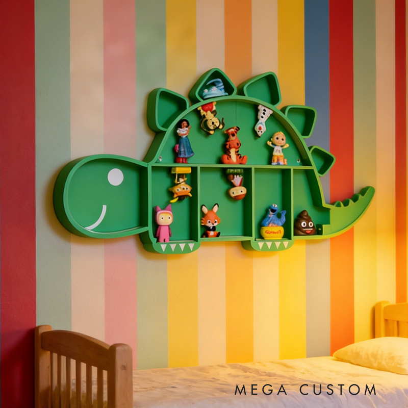 Dinosaur Shaped Wall Shelf Creative 3D Printed Kids Room Organizer Perfect for Displaying Toys, Figurines, Books, and Nursery Decor