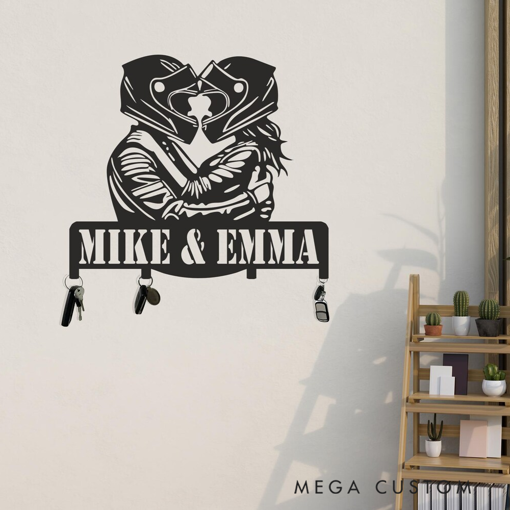 Personalized Couple Biker Wall Hook Custom Metal Key and Accessory Organizer Valentine 